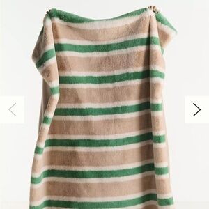 Anthropologie Striped Plush Throw in Beige, Green & White